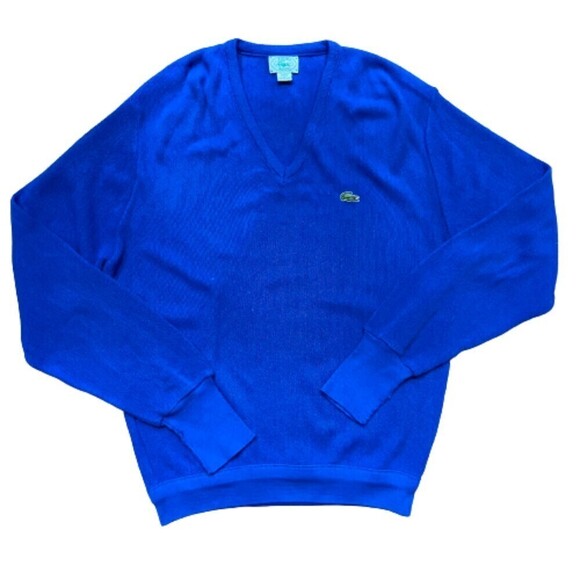 Lacoste Izod Vintage Acrylic V-Neck Sweater Royal Blue Men's Size Large - Picture 1 of 7